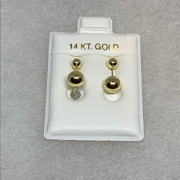 Double ball two hole earring 14k solid gold - Picture 9 of 12